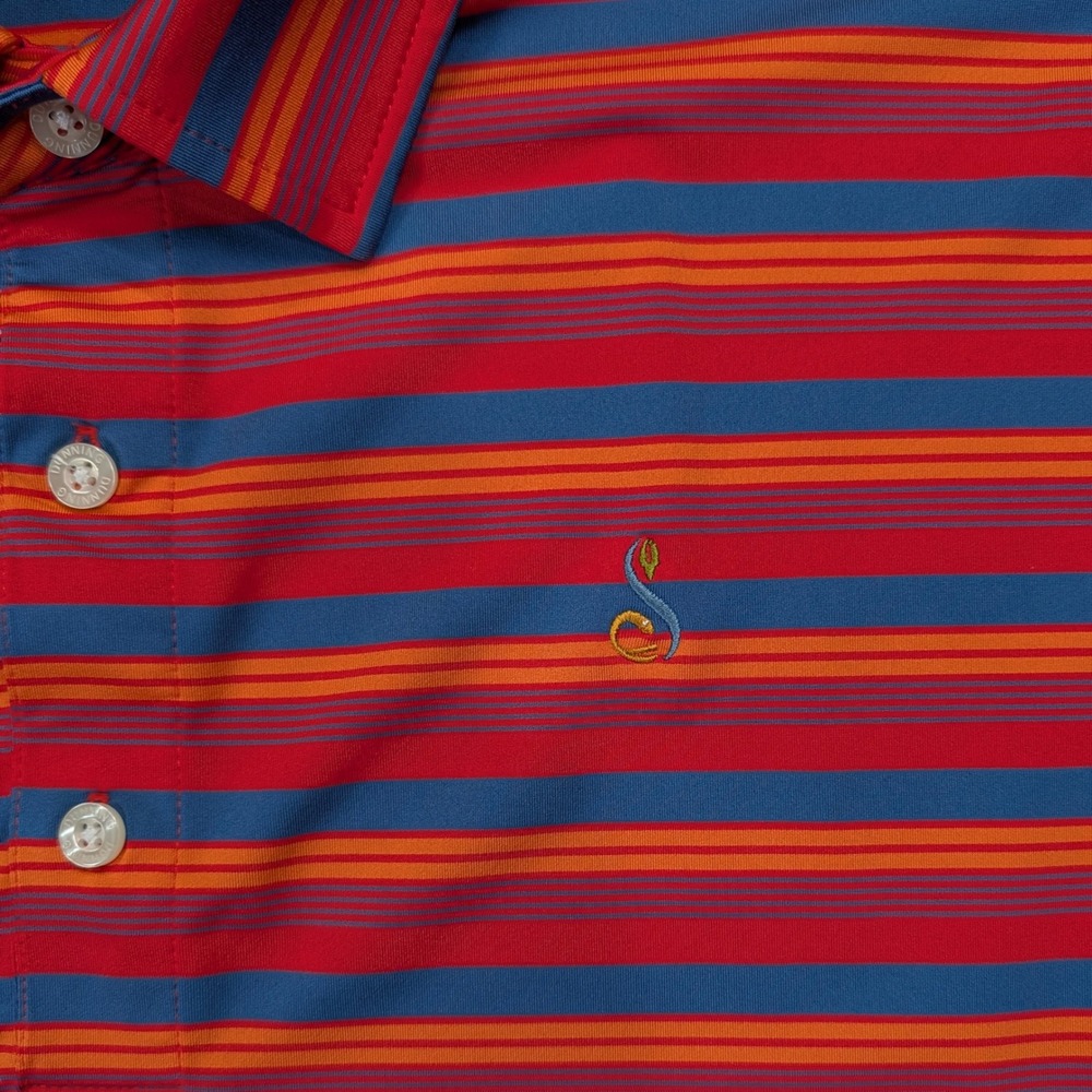 Dunning Golf Striped Performance Polo XL Bright Red Blue Stretch - Picture 4 of 10